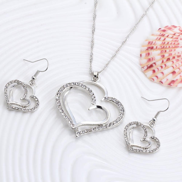 Women's Heart Jewelry Set - Pendant Necklace with Earrings. Great Gift!