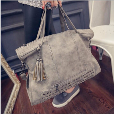 Fashion Women Vintage Style Rivet Handbags, PU Leather Shoulder & Crossbody Bag.
