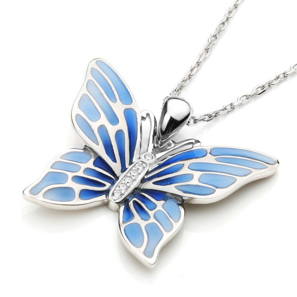 100% Platinum Plated 925 Sterling Silver Blue Butterfly Pendants & Necklaces.