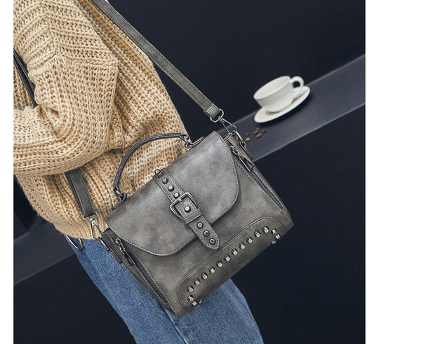 Fashion Women Vintage Style Rivet Handbags, PU Leather Shoulder & Crossbody Bag.
