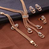 Rose Gold Colour Rhinestone Crystal Necklace, Earring, Bracelet & Ring Set.
