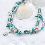 Multi Layer Handcrafted Bohemia Style Antique Silver Charm Starfish Anklets For Women.