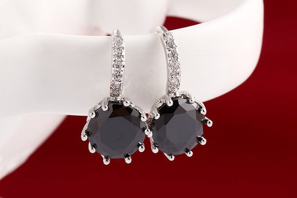 Fashion Alloy Silver Color Crystals Hoop Earrings  With Swarovski Crystal Stone. Great Gift!