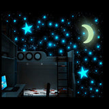 100Pcs Glow In The Dark Stars Moon Sticker Luminous Wall Stickers For Baby Kids Bedroom.