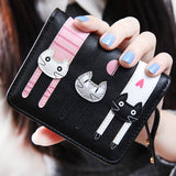 Women Cute Cat Wallet Coin Purse Bifold Wallet Clutch Bag.