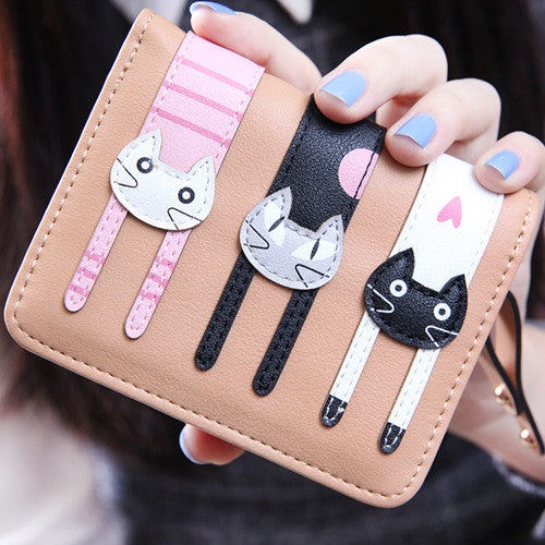 Women Cute Cat Wallet Coin Purse Bifold Wallet Clutch Bag.