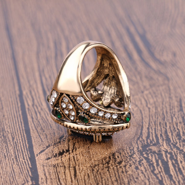 Luxury Handmade White Gold Vintage Ring For Women. Big Turquoise Mosaic Ring.