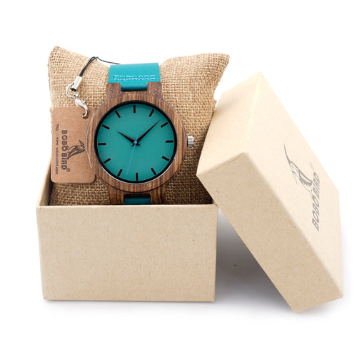 BOBO BIRD Men's Bamboo Wooden Watch with Blue Leather Strap, Great Gift!