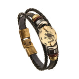 Zodiac Signs Black Gallstone Handmade Leather Bracelet. Great Gift!
