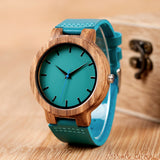 BOBO BIRD Men's Bamboo Wooden Watch with Blue Leather Strap, Great Gift!