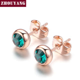 Simple Green Crystal OL Style Rose Gold Color Stud Earrings Colorful Gift For Women and Men Wholesale Top Quality ZYE633