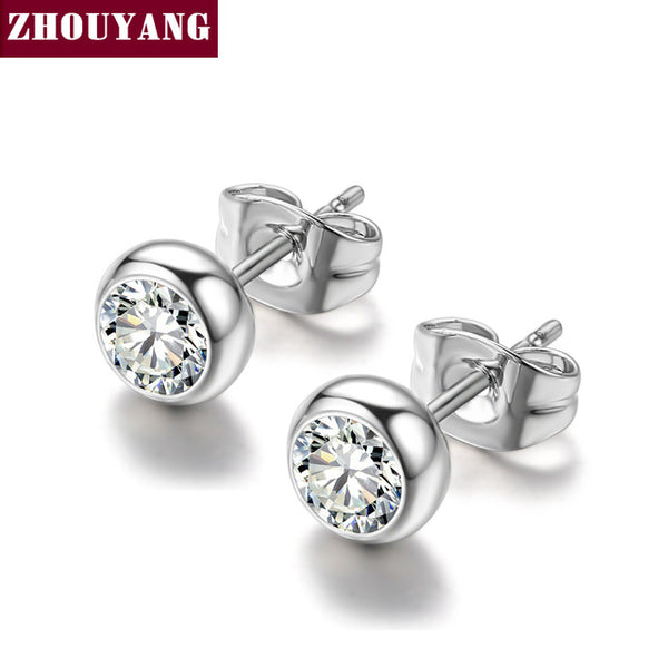 Simple Green Crystal OL Style Rose Gold Color Stud Earrings Colorful Gift For Women and Men Wholesale Top Quality ZYE633