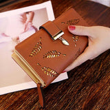 Women's Long Leather Card Holder Purse Zipper Buckle Elegant Clutch Wallet.