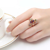 European Style Fashion Ring Made In 18K Rose Gold Plated Brass + AAA Multicolor Cubic Zircon.