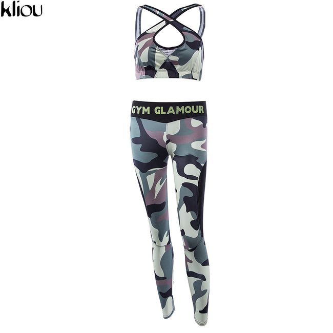 Women's Fitness Suit Set,  Camouflage Sexy Top And Legging. 2018 Summer Collection.