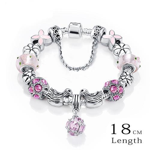 Antique Silver Plated Original Women Charm Bracelet & Bangle With Austrian Crystals.