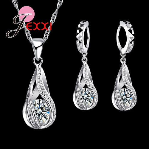 JEXXI 2018 New Water Drop CZ Jewelry Sets 925 Sterling Silver Necklace&Earrings Wedding Jewelry For Women Wedding Party Sets