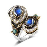 Luxury Handmade White Gold Vintage Ring For Women. Mosaic Water Drop Jewelry.