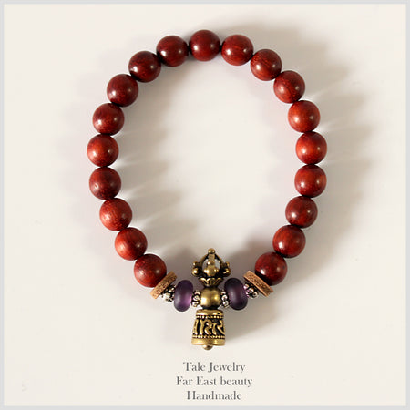 Gorgeous, One-Of-a-Kind Tibetan Buddhist Cinnabar Beads Bracelet With Garnet Mala.