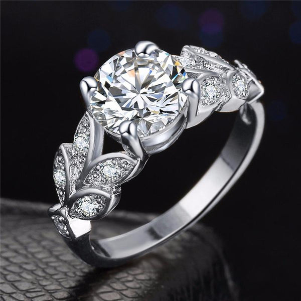 Fashion Crystal Leaf Style Engagement Ring For Women. Great Gift!